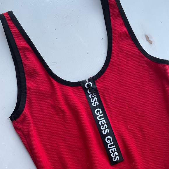Guess Jacey Logo Tape Bodysuit Rugby Red Sz Small New with Tags Fourth of July - Picture 2 of 8